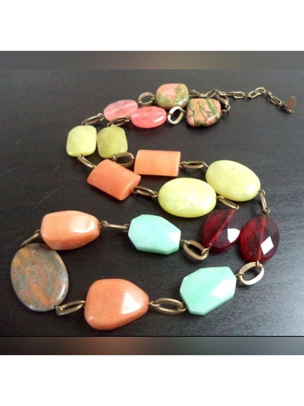 VINTAGE SIGNED FOSSIL GENUINE STONE BEADED 27" NECKLACE
